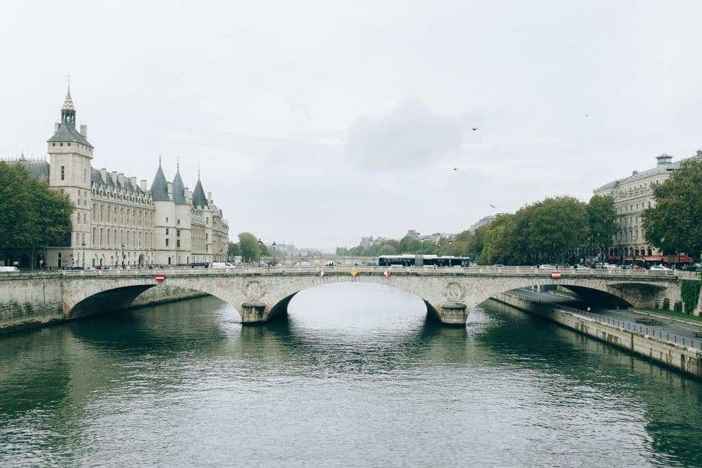 White Concrete Bridge over River in Paris, IDF, France