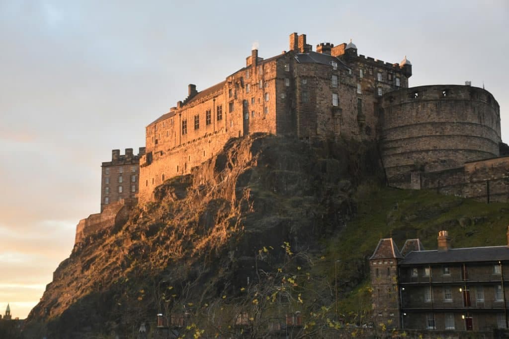 Edinburgh castle as seen from the eastern side, from the Grassmarket, on a November morning.