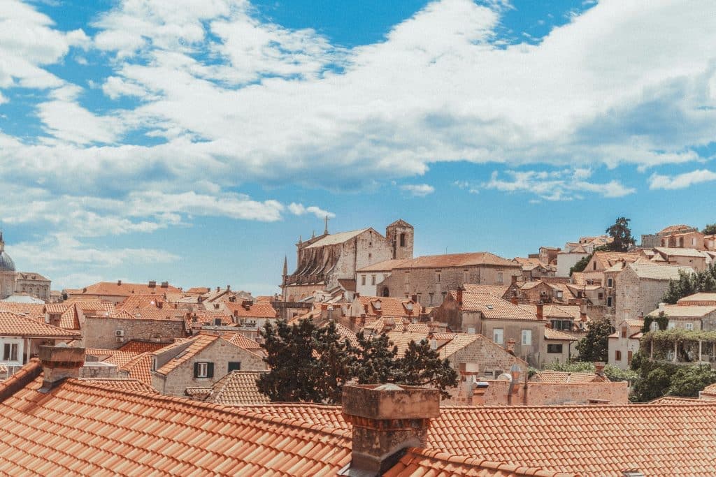 A sunny shot of Dubrovnik medieval castle walls in the summer